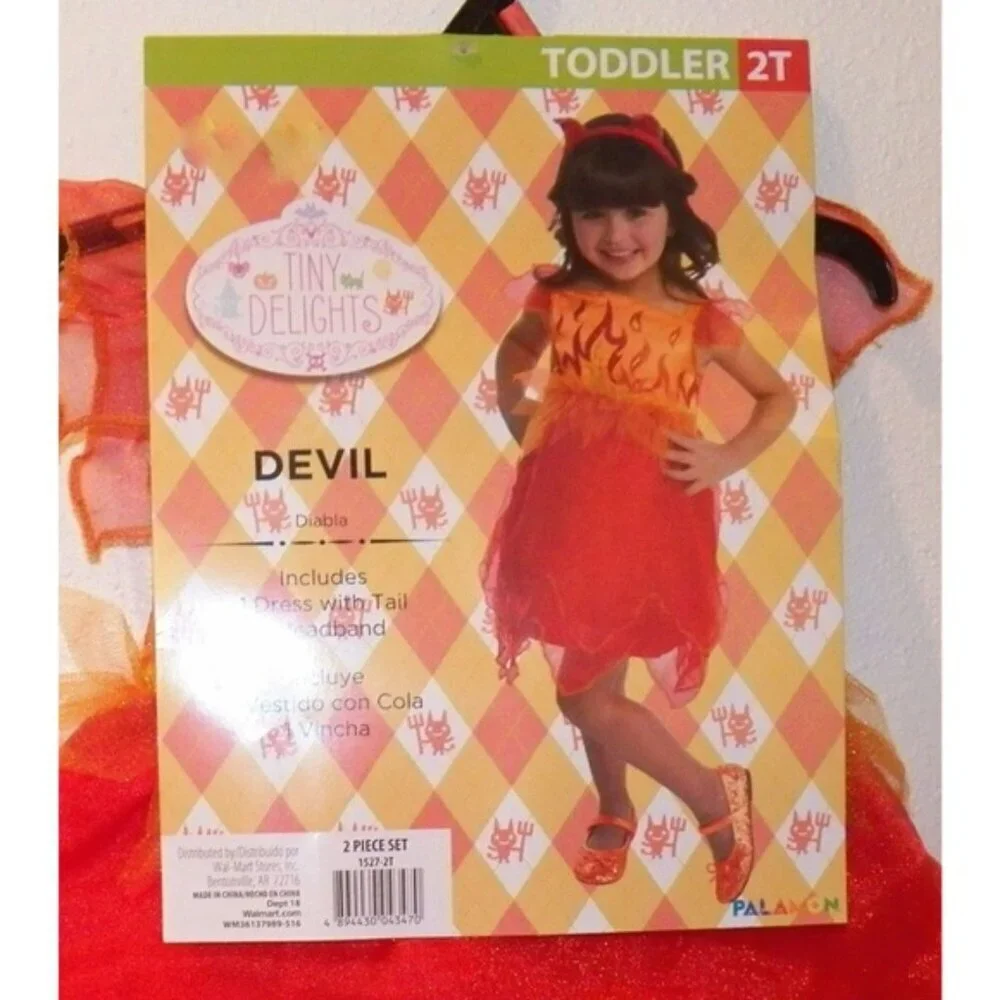 NEW Devil Girls Halloween Costume Toddler Size 2T Red Dress Tail Headband